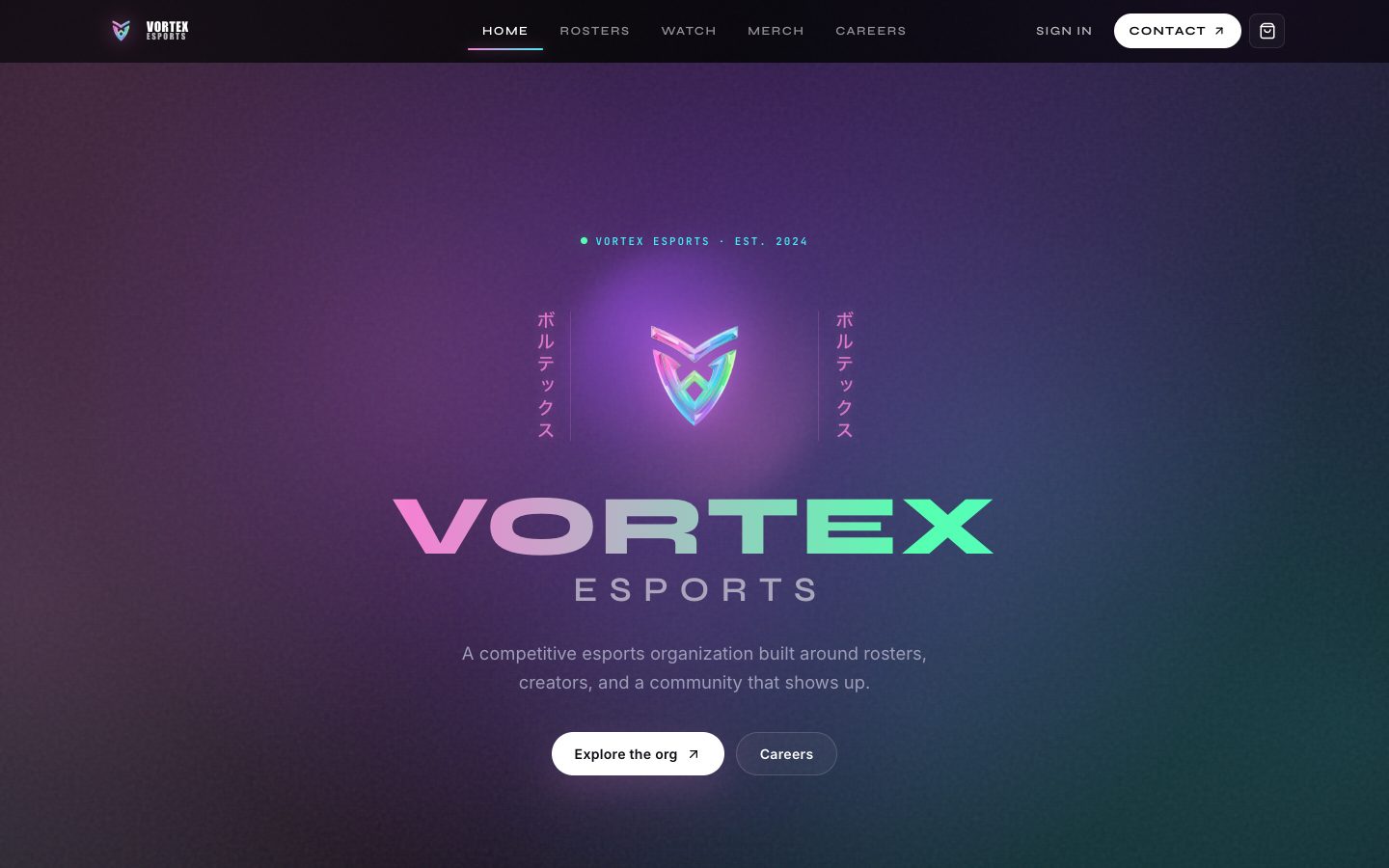 Vortex Esports homepage